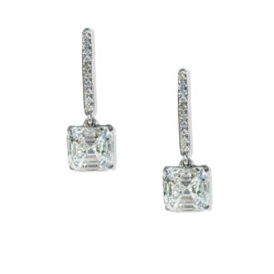 スクエアエメラルドカット ダイヤモンド ピアス